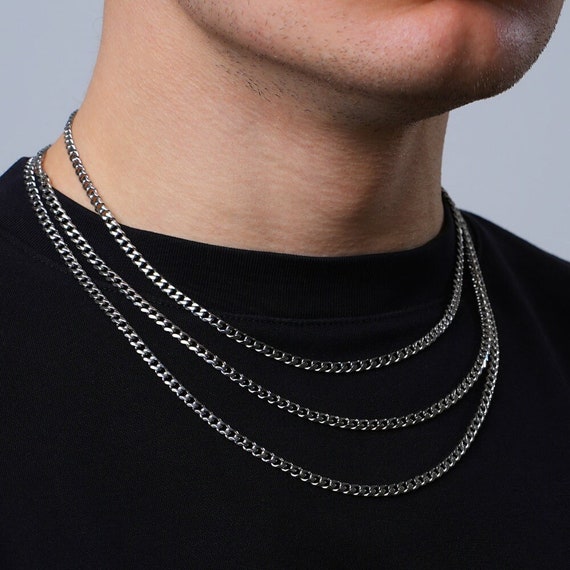 Silver Curb Chain Necklace 4mm Mens Chain Silver Link Chain