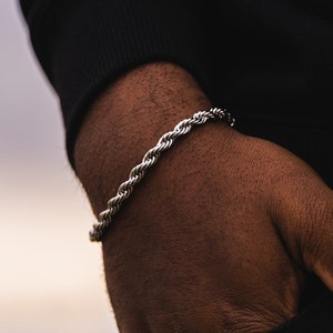 Mens Bracelet Rope Chain, Thick Mens Silver Bracelet Link, Boys Silver Bracelet Men, Waterproof Mens Jewelry Gifts For Him - Twistedpendant