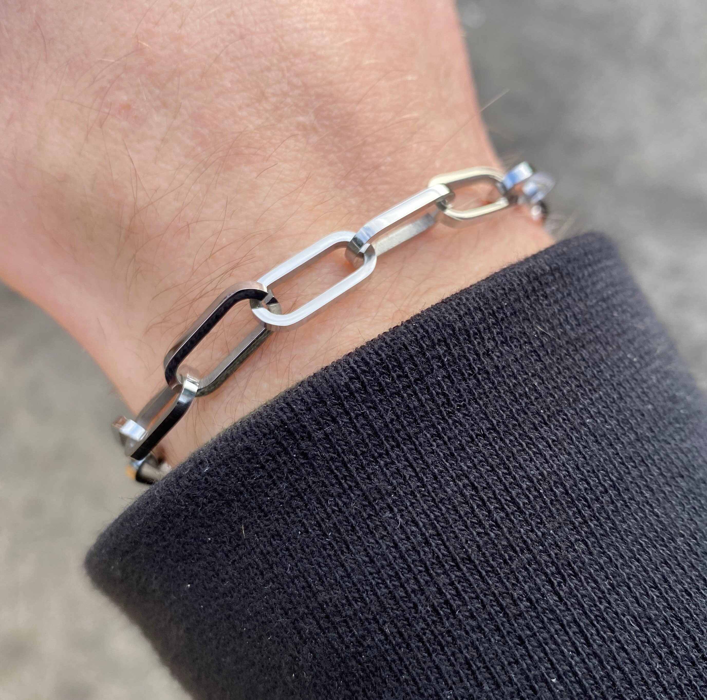 FLHEART Silver Stainless Steel Paperclip Chain Bracelet - 7mm Chunky Link For Men & Women