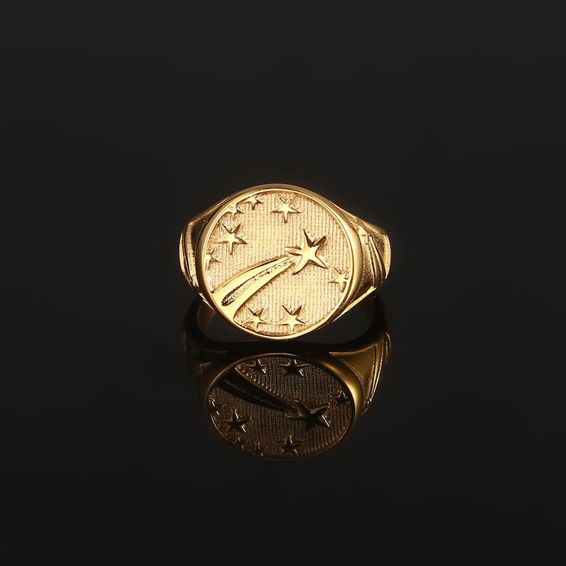Mens 18K Gold Rings, Gold Plated Signet / Band Rings For Men
