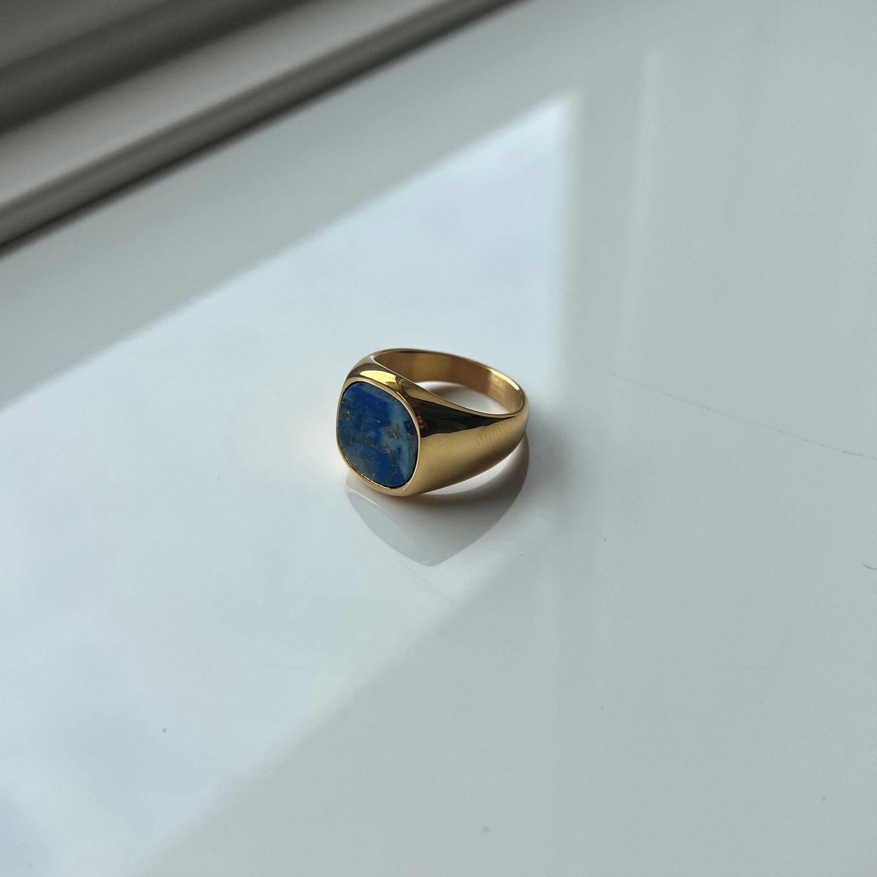 メンズリング - 18Kゴールドメッキ ラピスラズリ シグネットリング