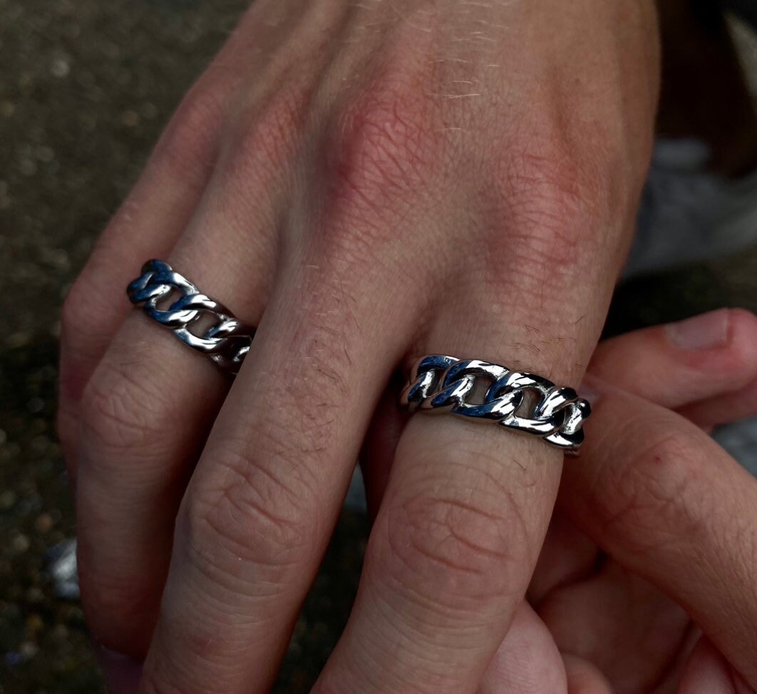 Cuba Chain Stone Silver Ring★2 colors Hiphop Ring Silver Color Cuba Chain Ring Iced Out Paw