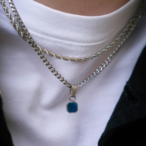 Silber Lapis Lazuli Anhänger - Herren Halskette - Minimal Blau Edelstein Halskette für Männer - Herren Schmuck - Silber Halskette Männer- Von Twistedpendant