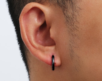 Mens Earrings - 12mm Black Hoop Earrings For Men - Small huggie Hoop Earrings - Minimalist Mens Jewelry - Hoop Earring Men By Twistedpendant