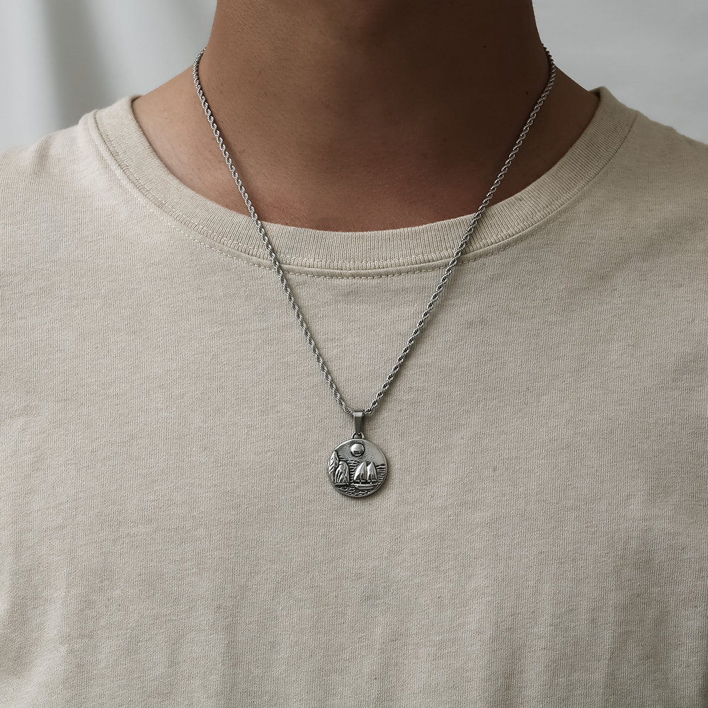 シルバーサンチェーンペンダント - メンズシルバーネックレス - サン