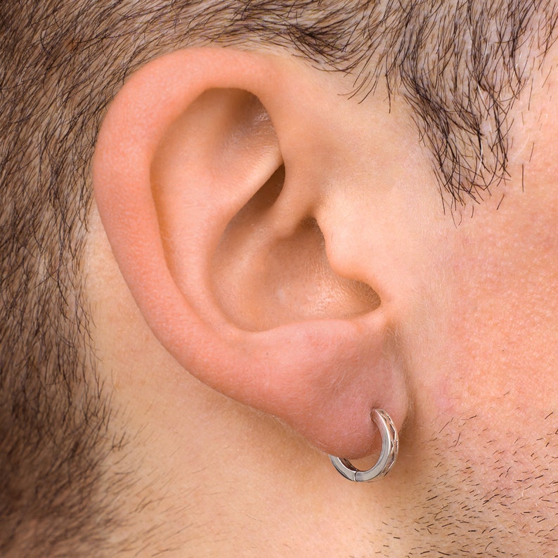 Mens Hoop Earrings Mens Patterned Gold Hoops, 12mm Mens Silver Huggie Earrings, Mens Earrings Gold Earrings Men By Twistedpendant image 8
