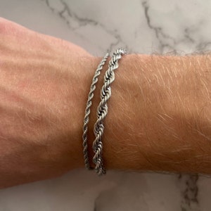 Silver Bracelet Men, Mens Bracelet 2.5mm Rope Chain, Thin Silver Bracelet Cuban Link, Silver Bracelet Chains for Man - By Twistedpendant