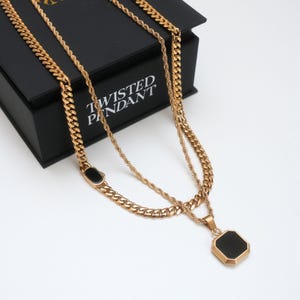 Mens Necklace Set - 18K Gold Onyx Pendant Necklace For Men - Gold Onyx Chain Pendant Set - Mens Jewelry - By Twistedpendant