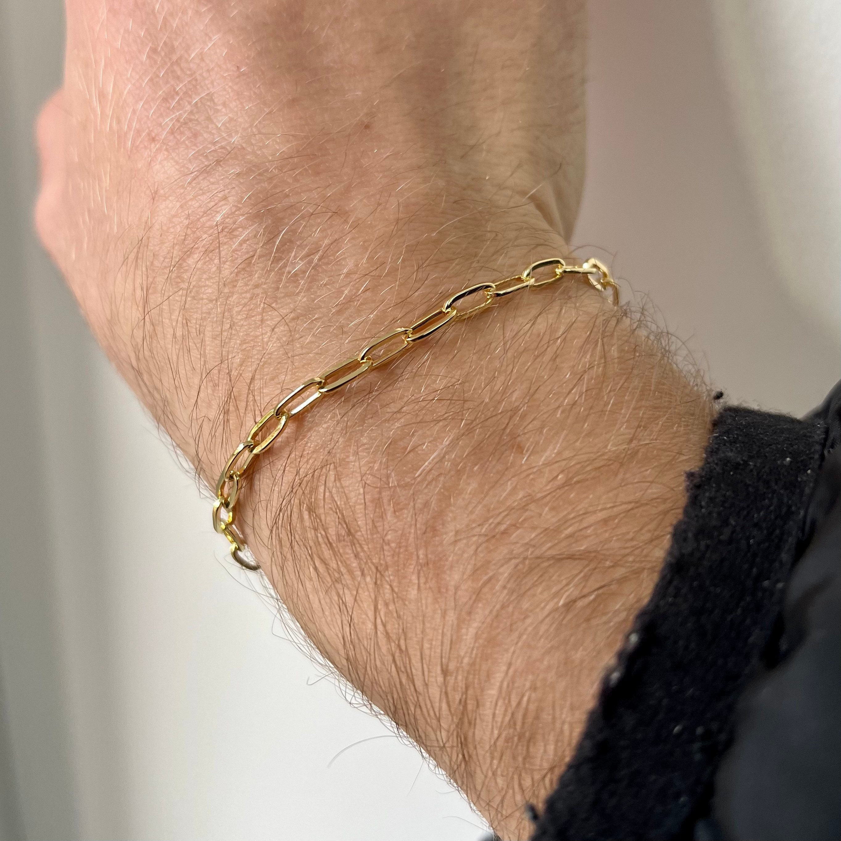 Mens Bracelets - 18K Gold Bracelet Men - Mens Gold Bracelets - Paperclip Link Chain Bracelet For Men - Bracelets For Men By Twistedpendant