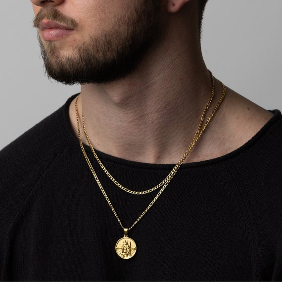 14k gold plated saint Christopher medal on round box chain — WE ARE ALL  SMITH