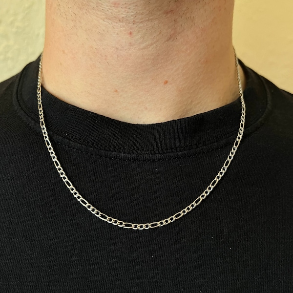 3mm Silver Figaro Chain, Mens Chain, Silver Chain Mens, Thin Silver Chain Necklace - Christmas Gifts For Man /Men - By Twistedpendant