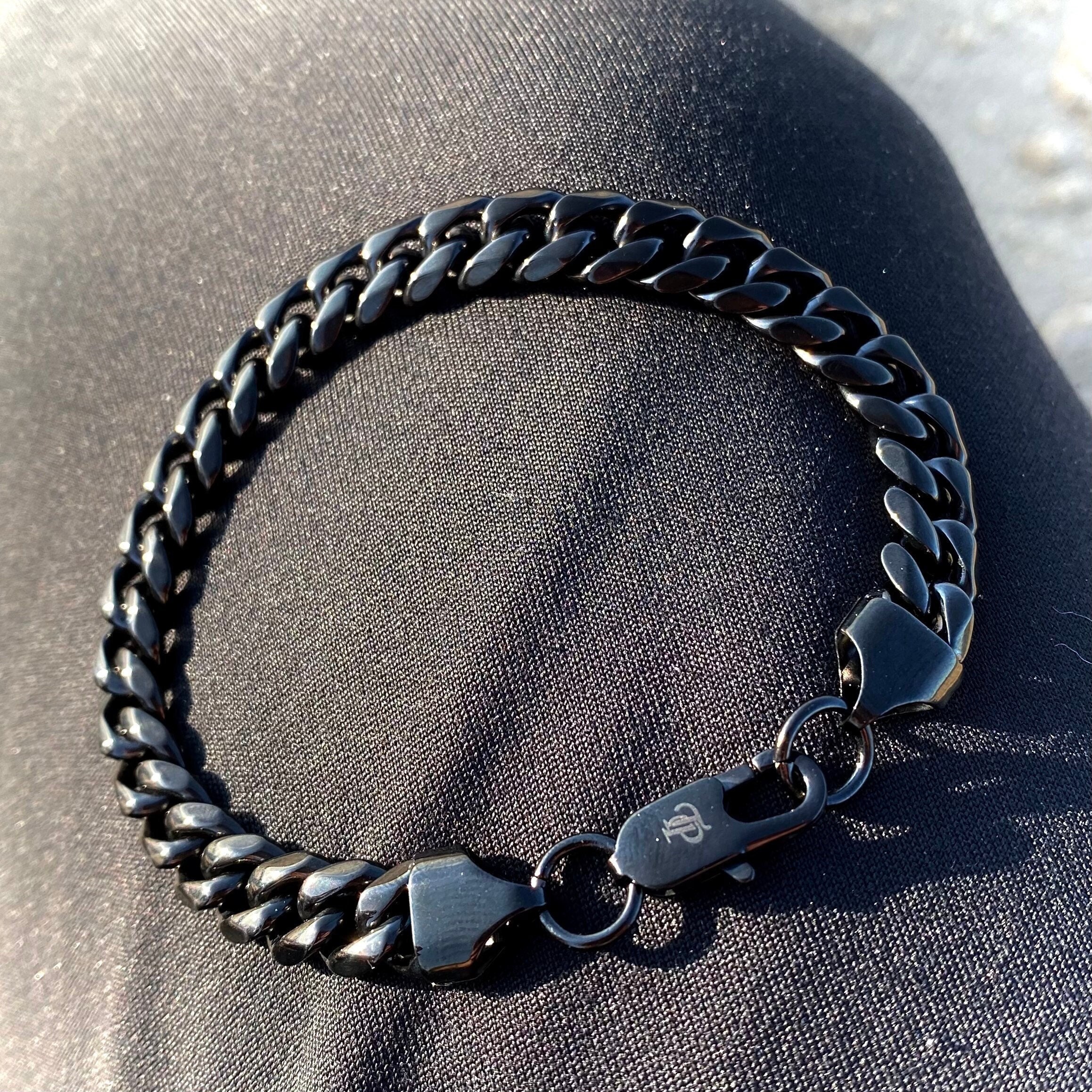 Mens Bracelets Thick Black Bracelet Chain Black Cuban Link - Etsy UK