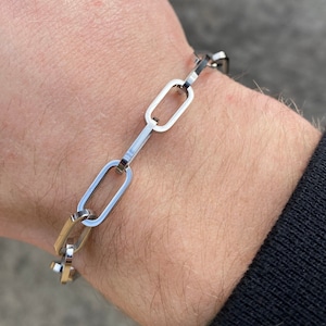 Mens Bracelets - Silver Paperclip Bracelet - Silver Bracelet Men - Mens Silver Bracelet - Large Bracelet Link Chains For Men - Mens Jewelry