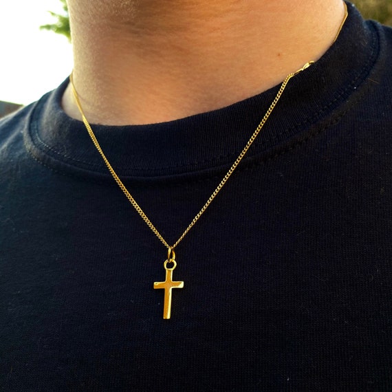 Collana con croce d'oro da uomo, ciondolo crocifisso in oro 18