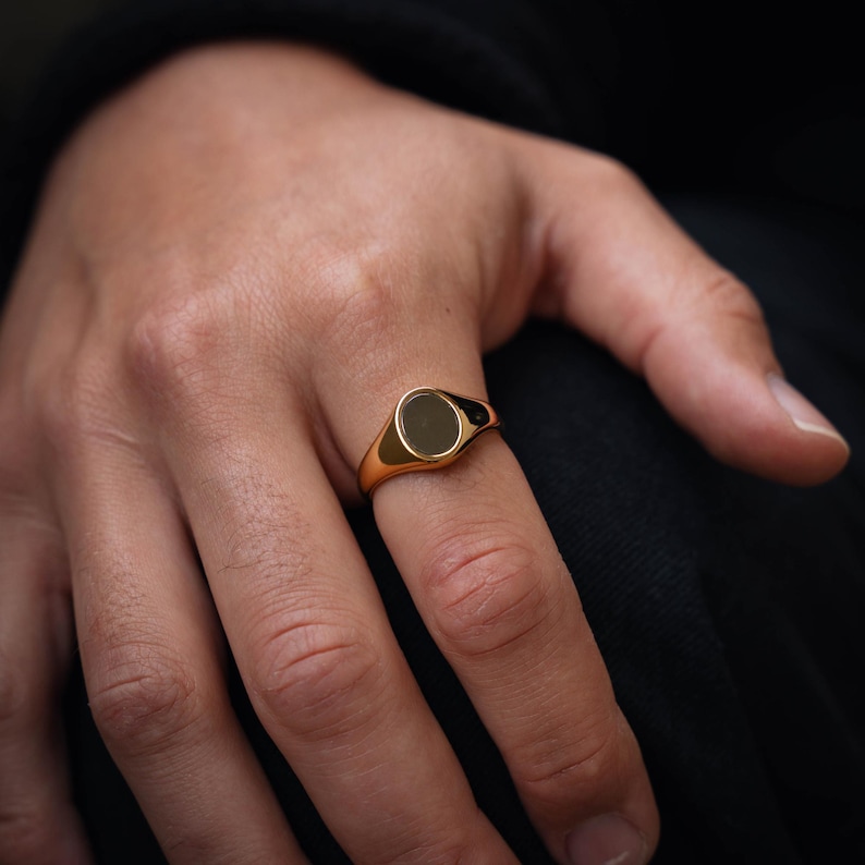 Gold Rings Men Simple Small Mens Ring - 18K Gold Signet Ring for Men - Mens Pinky Ring - Gold Pinky ...