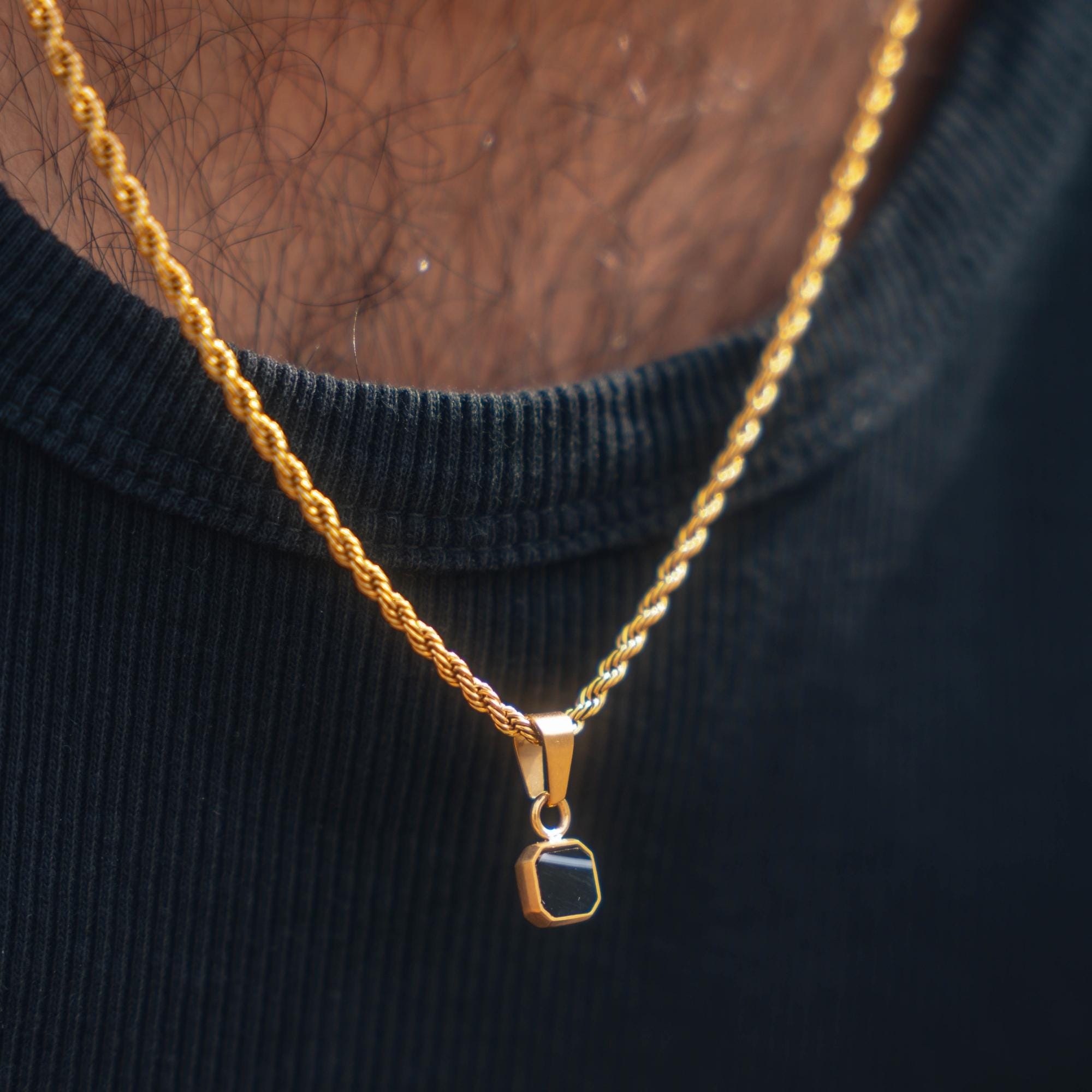 Mens Necklace - 18K Gold White Onyx Pendant Necklace for Men