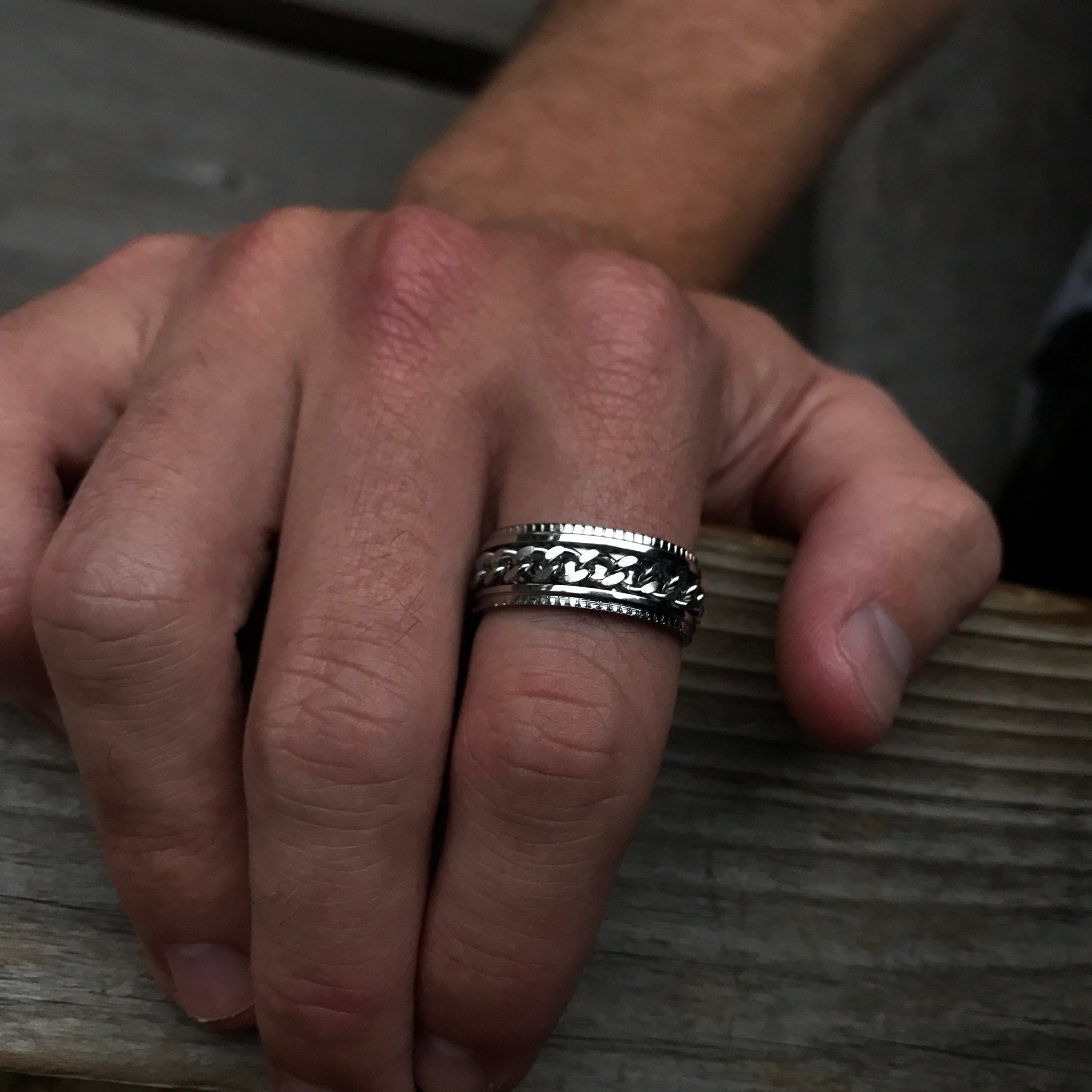 Herren Silber Kette Spinner Ring, Silber Edelstahl Ring, Rotierender Fidget  Ring Herren Silber Pinky Ring Ringe für Männer Spin Ring Geschenk - .de