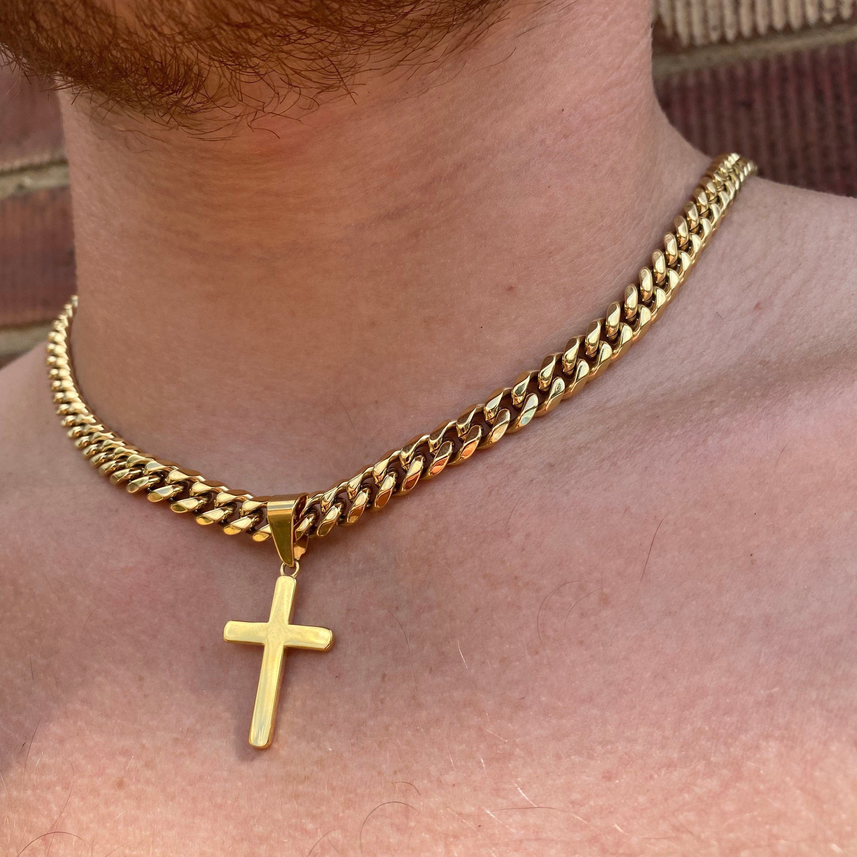 Mens Gold Cross Necklace, 18K Gold Crucifix Pendant Men 925 Sterling Silver  Necklace, Cross Necklace Men, Gold Chain Man by Twistedpendant 