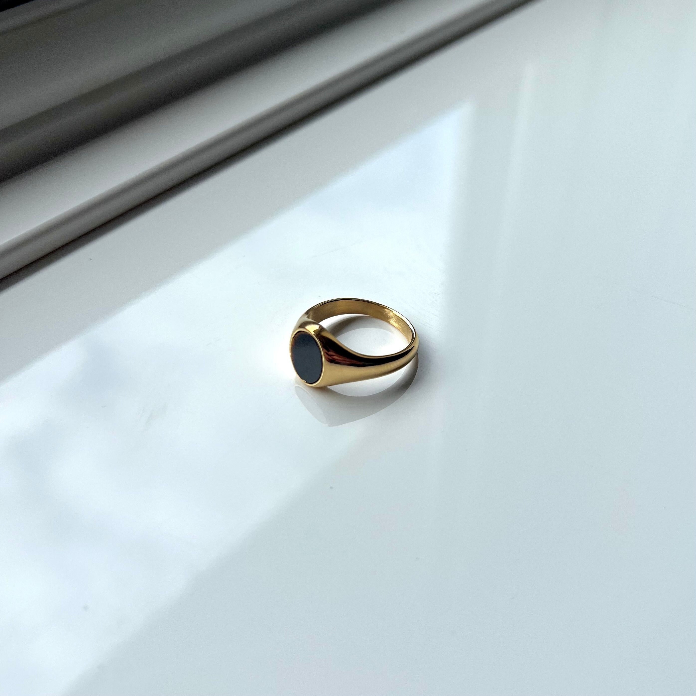 Mens Ring, Gold Tigers Eye Signet Ring for Men - 18K Gold Plated