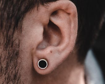 Mens Earrings, Silver Stud Earrings For Men, Black Studs, Men Earrings - Mens Jewelry Silver Large Stud Earring - By Twistedpendant