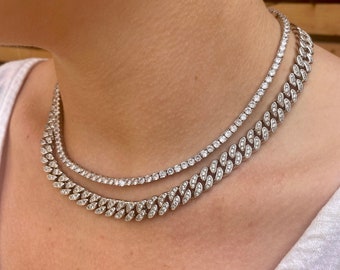 シルバーテニスネックレス 2mm/3mm、シルバーチェーンネックレス、女性