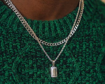 Silver Rectangle Pendant Necklace - Mens Necklace - Minimal Silver Pendant For Men - Mens Jewelry - Necklace For Men - By Twistedpendant