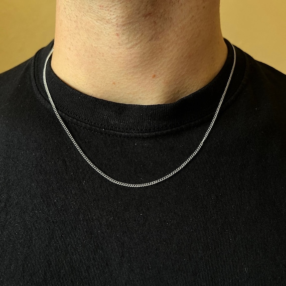 Thin Silver Chain 2mm Silver Curb Connell Chain Necklace Mens Chain / 18K  Gold Cuban Chain, Mens Gold Stainless Steel Chain Gift for Him 