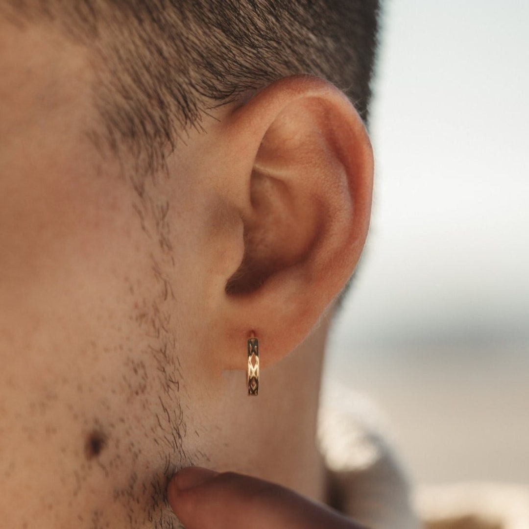 Mens huggie hoop earrings gold sale