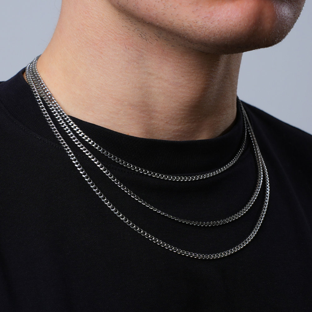 Collana Girocollo Con Catena A Maglie Cubane Robuste Color Argento In - Foto 3