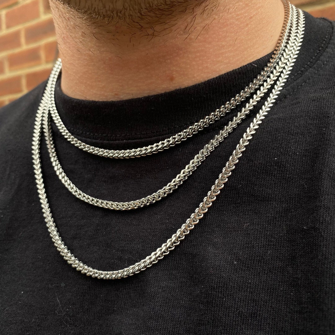Silver Franco Chain Mens Silver Chain 4MM Silver Necklace - Denmark