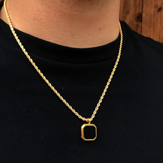 Merchandiser Pluche pop Lichaam Mens Gold Black Onyx Stone Hanger Gouden Ketting Heren / Dames - Etsy België