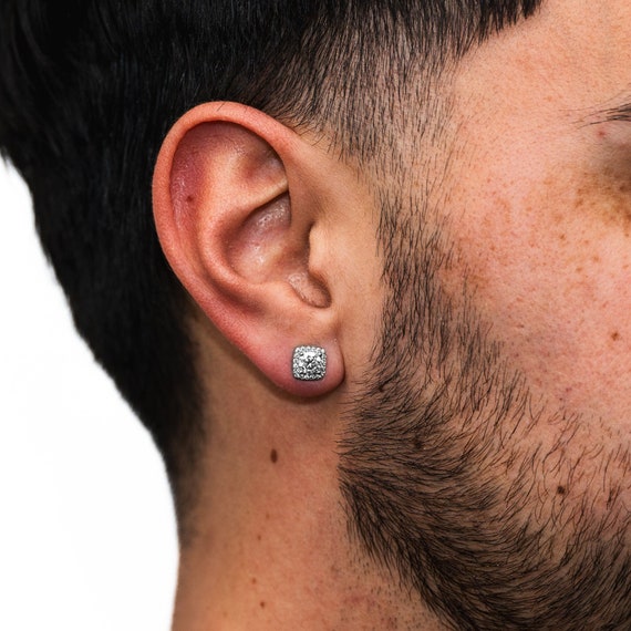 Namana Orecchini Quadrati Da Uomo E Ragazzo, Semplici In Argento 925 Con Solitario Quadrato In Zirconia Cubica Da 6 Mm, Gioielli, Regalo Per Lui - Foto 8