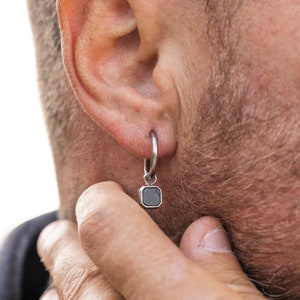 Boucle d'oreille pendante pour homme Boucles d'oreilles pour homme Créoles en argent / or 18 carats Onyx / Opale / Pierres précieuses de Lapis Lazuli Par Twistedpendant image 8