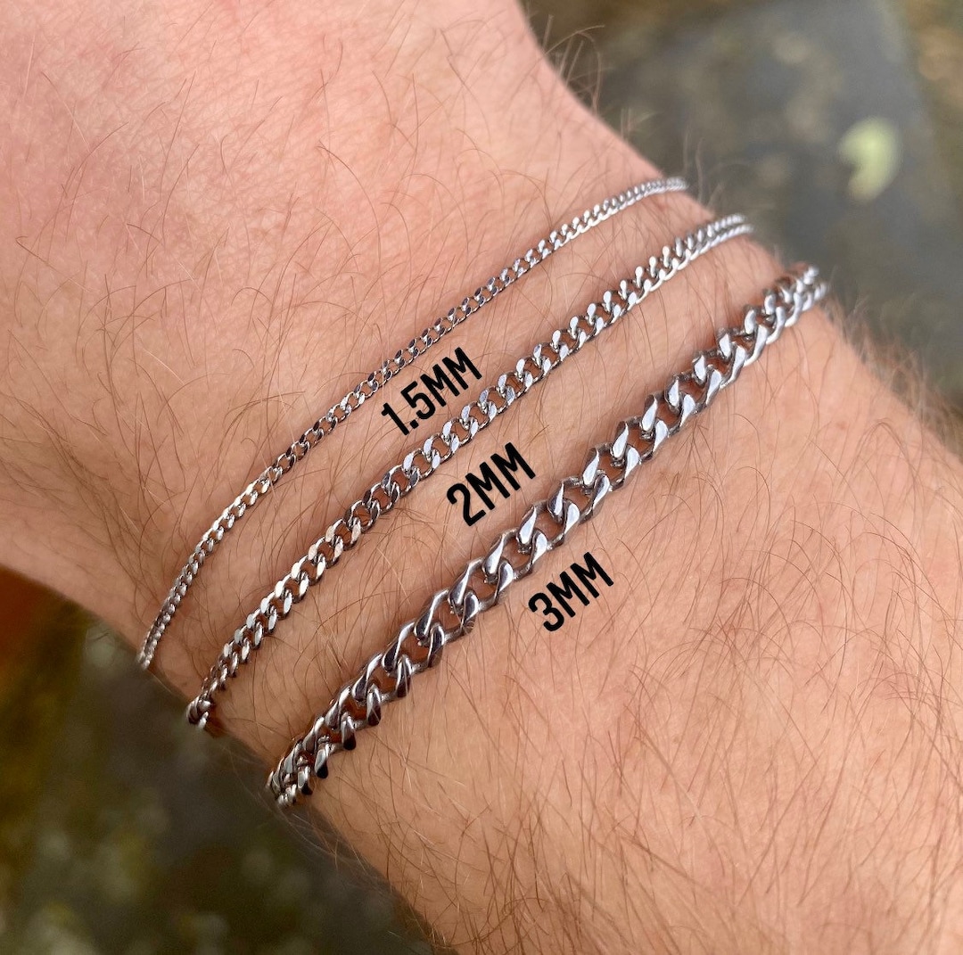 Mens Bracelet Thin Silver Bracelet Chain 2mm Silver Chain 