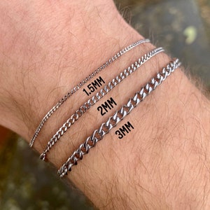 Silver Bracelet Men Mens Bracelet 3mm Curb Chain Thin Silver -  Sweden