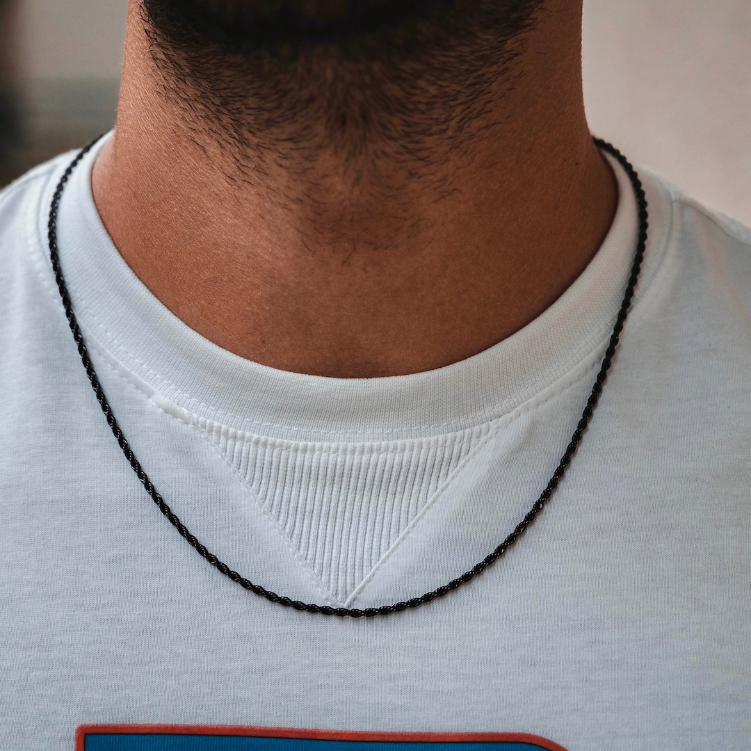 Black Rope Chain Necklace 2.5mm Mens Chain Black Link Chain, Mens