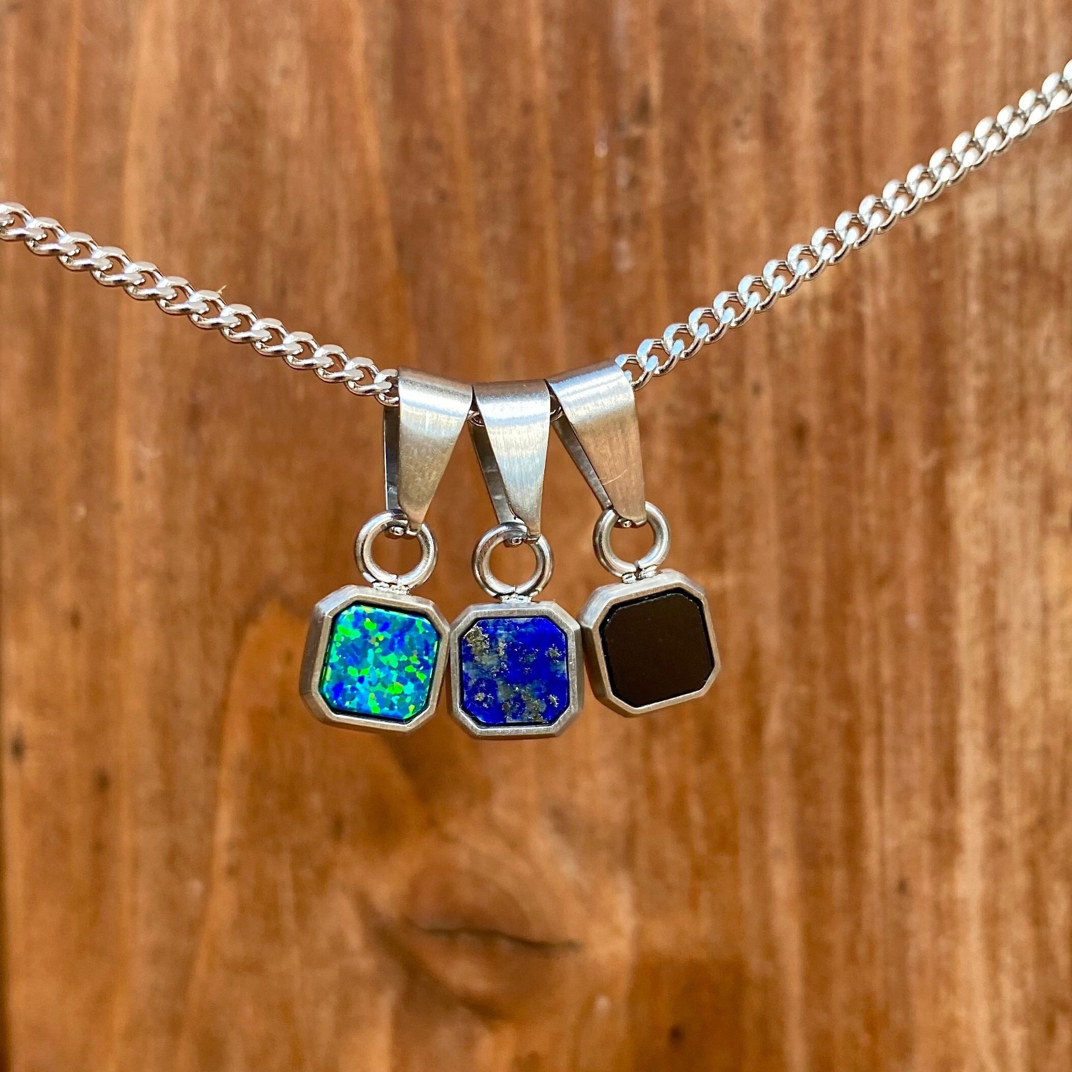 Mens Necklace - Silver Pendant Men - Gemstone Pendant Mens Necklace - Silver Pendant Men - Gemstone Pendant