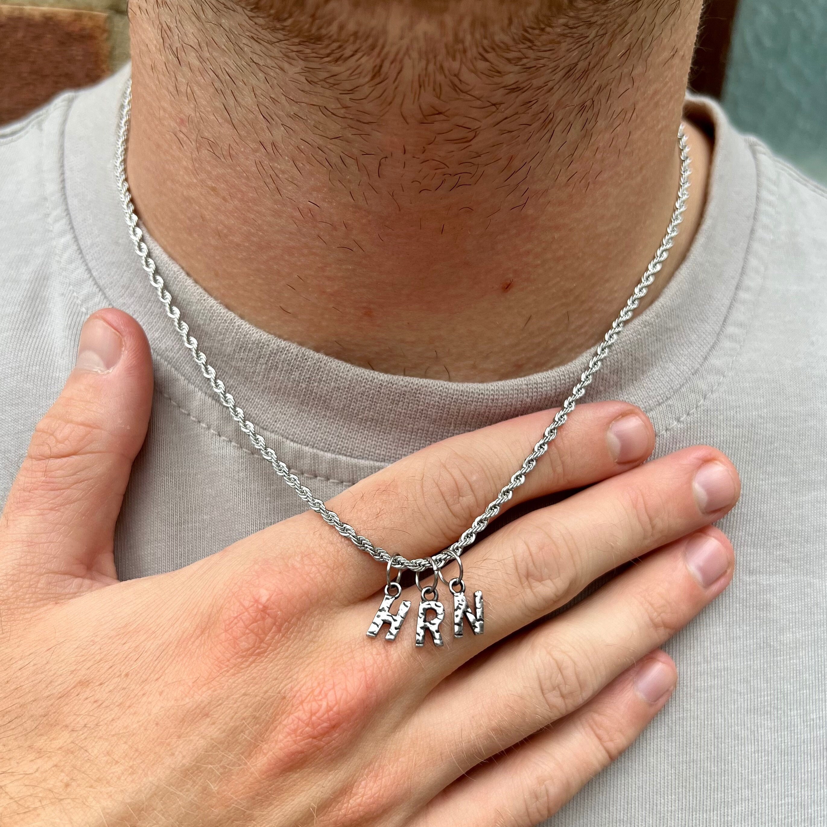 ★BLACKPURPLE★ Naming Chain NecklaceSilver Mens Name Necklace, Silver Chain With Initial Pendant