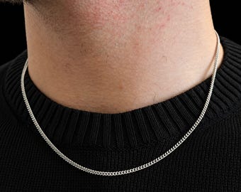 925 Sterling Silver Connell Chain, 2mm Thin Mens Chain, Rhodium/18K Gold Plated Necklace For Men - Mens Jewelry - Real Silver Chain Gift UK