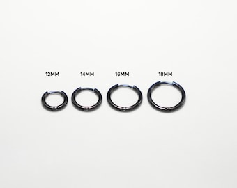 Black Hoop Earring - Mens Earring - 12mm / 14mm / 16mm / 18mm Black Earrings For Men - Small - Large Hoops in Black By Twistedpendant