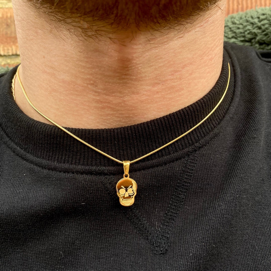 Mens Necklace 18K Gold Skull Necklace Mini Gold Skull Etsy