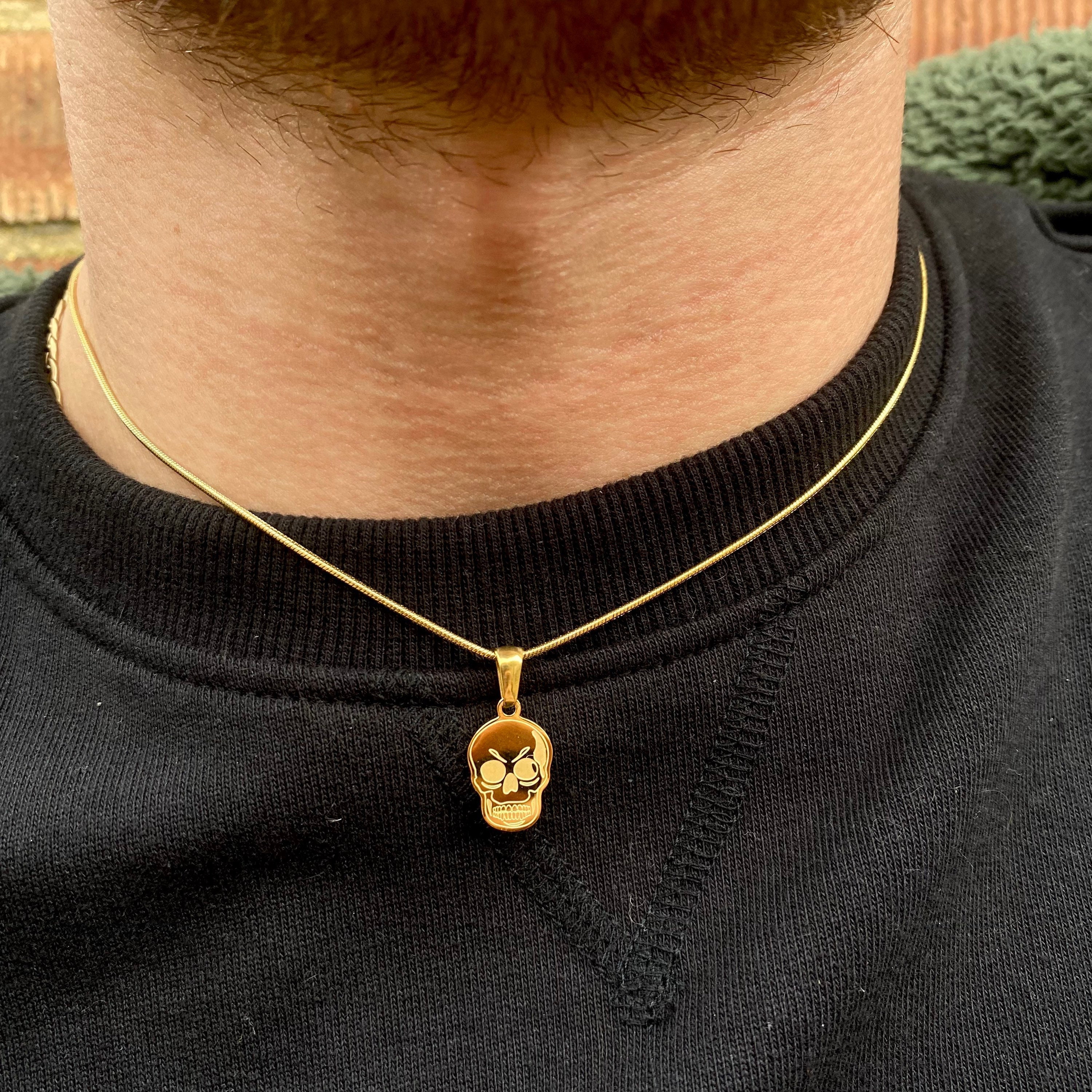 Herren Halskette, 18K Gold Totenkopf Halskette, Mini Gold Totenkopf  Anhänger Halsketten für Männer, Totenkopf Schmuck Gothic Charm, Vintage  Gothic Skull Halskette - .de