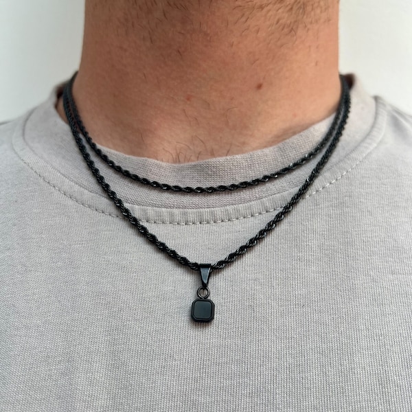 Mens Necklace - Mini Black Onyx Pendant Necklace For Men -Mens Pendant, Mens Jewelry, Black Necklace For Men, Minimalist Necklaces Men