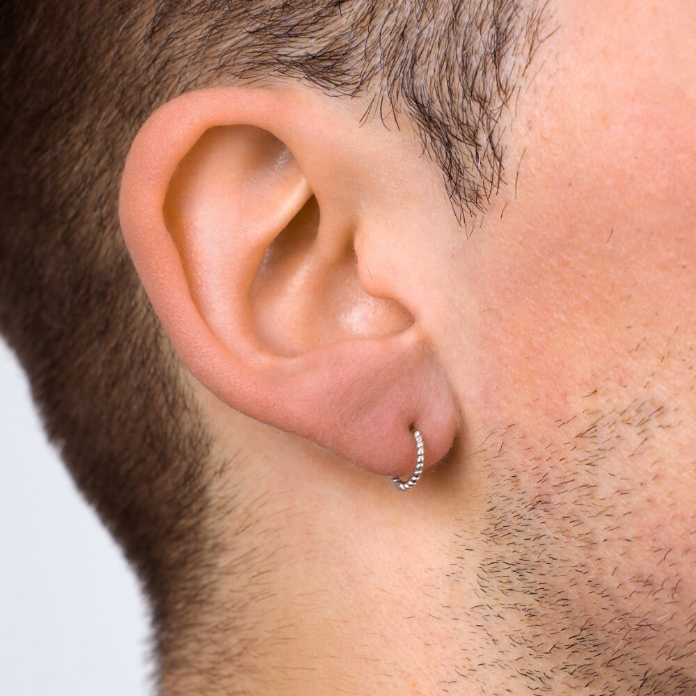 Orecchini neri in argento Sterling 925 ipoallergenici, orecchini a cerchio Huggie, gioielli neri punk gotici, regalo per donne e uomini, Argento, Zirconia cubica