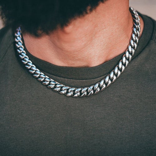 Thick Silver 12mm Cuban Chain Necklace 
