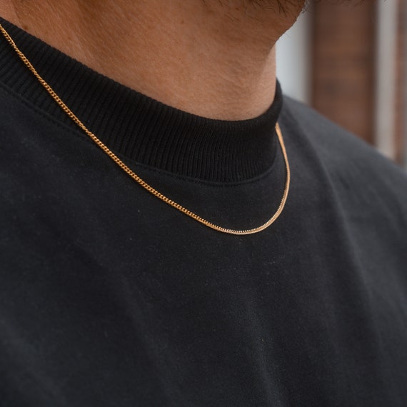 14k Solid 2mm Gold Necklace On Neck 2mm 18K Gold Chain Necklace