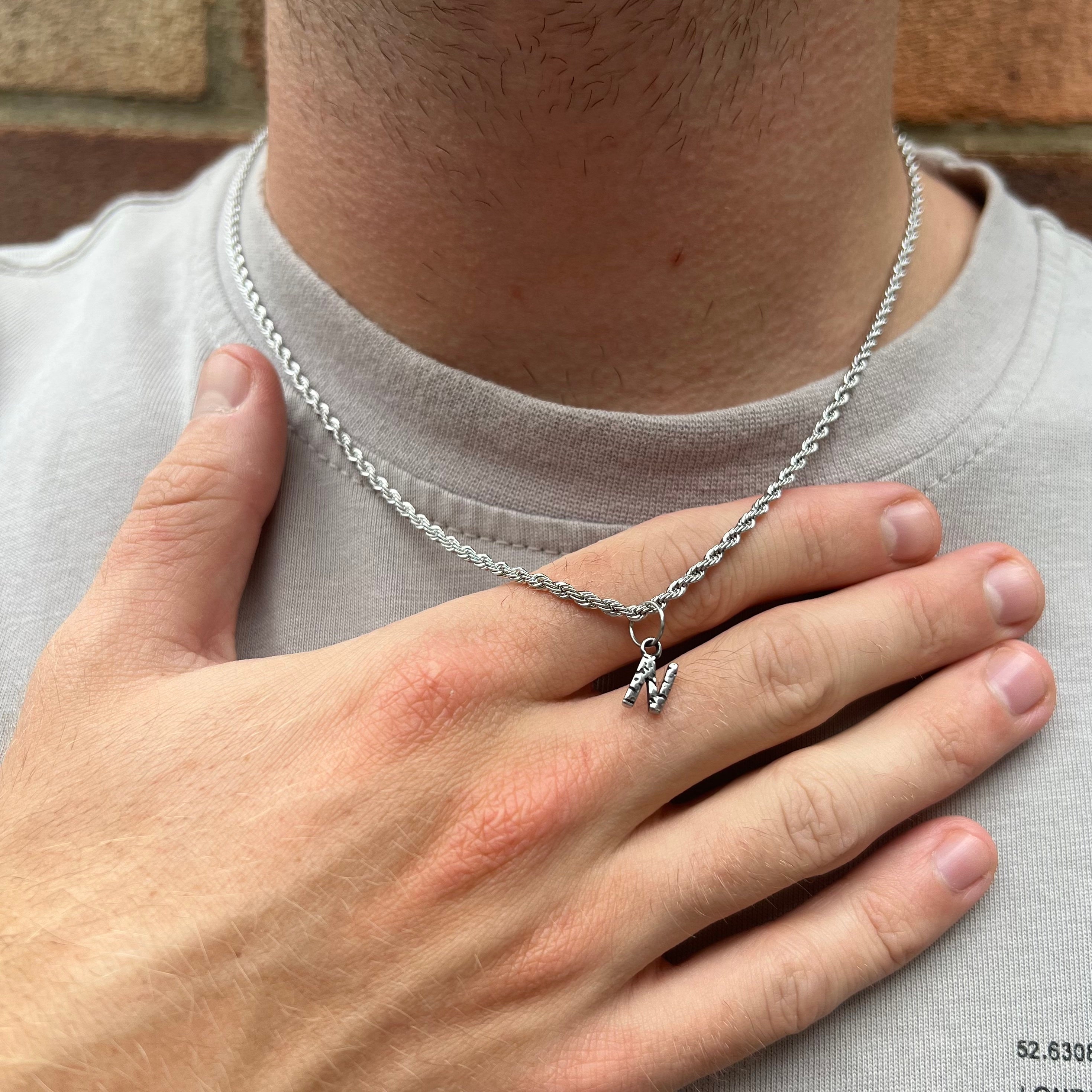 ★BLACKPURPLE★ Naming Chain NecklaceSilver Mens Name Necklace, Silver Chain With Initial Pendant