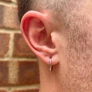Mens Hoop Earrings - Silver 15mm Mens Clip On Hoop Earrings - Hoops for Men - Stainless Steel Silver Mens Jewelry - By Twistedpendant