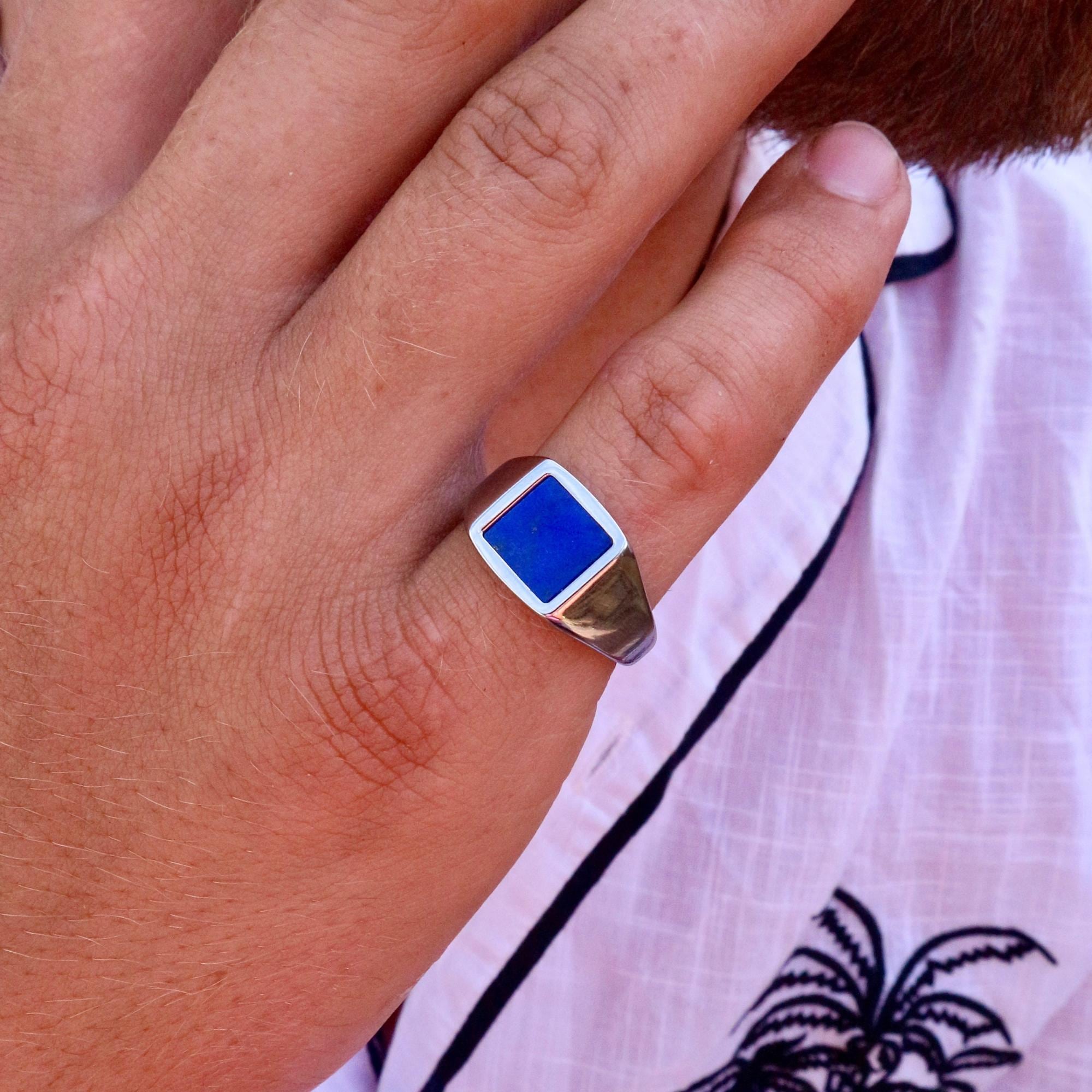 Silver Pinky Ring - Lapis Lazuli Signet Ring for Men - Mens Pinky