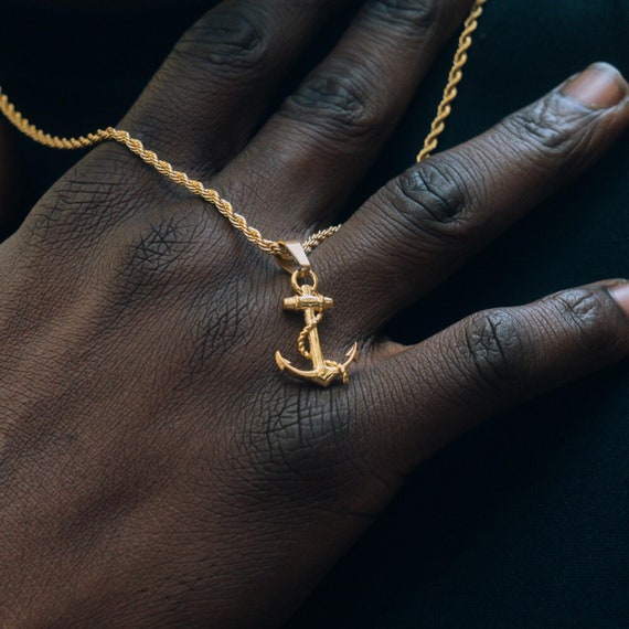 Mens Necklace - Anchor Pendant Necklace For Men - Small Anchor Chain Pendant - Mens Jewelry - Gold Pendant Mens Gifts UK By Twistedpendant